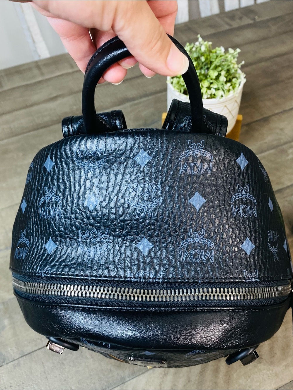 MCM Black Visetos Dual Stark Cyber Flash Backpack Blue Geometric - Picture 9 of 14